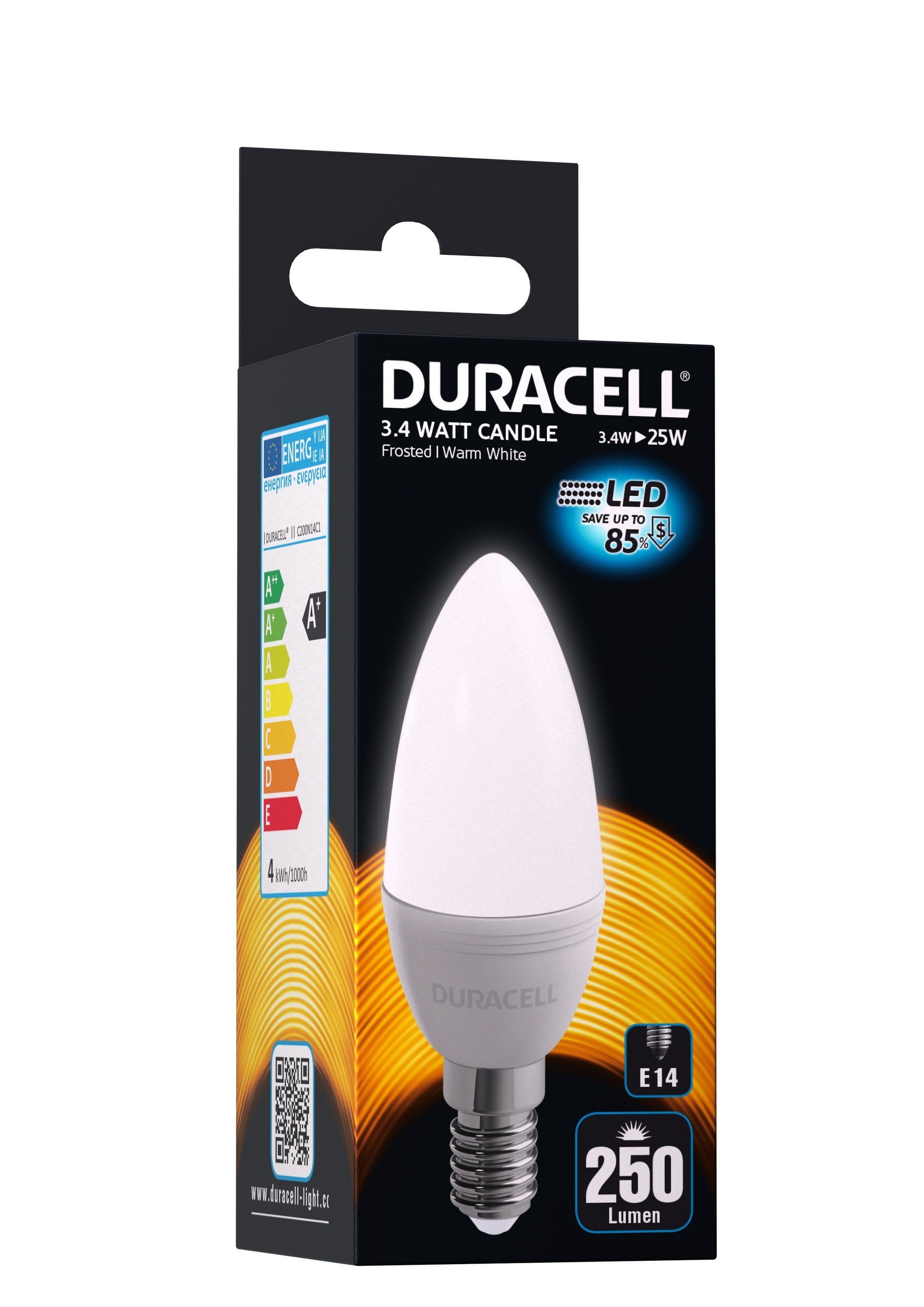 Duracell E14 LED kronljus lampa 250Lm 3.4W, 2700K Duracell