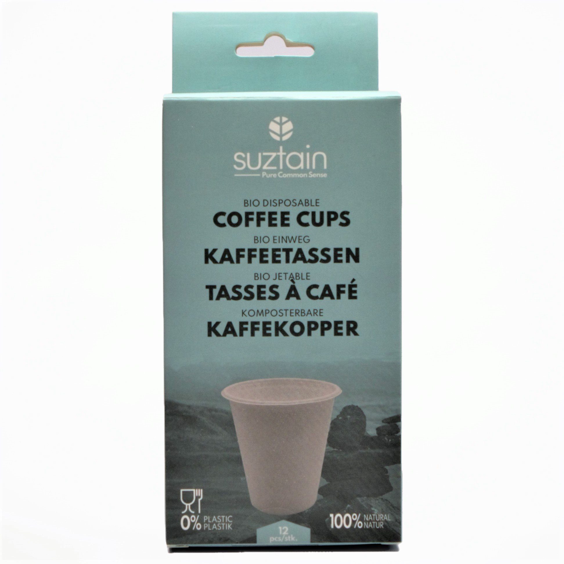 Suztain - Bagasse Kaffekop - plastfri - 12 stk/260ml Suztain