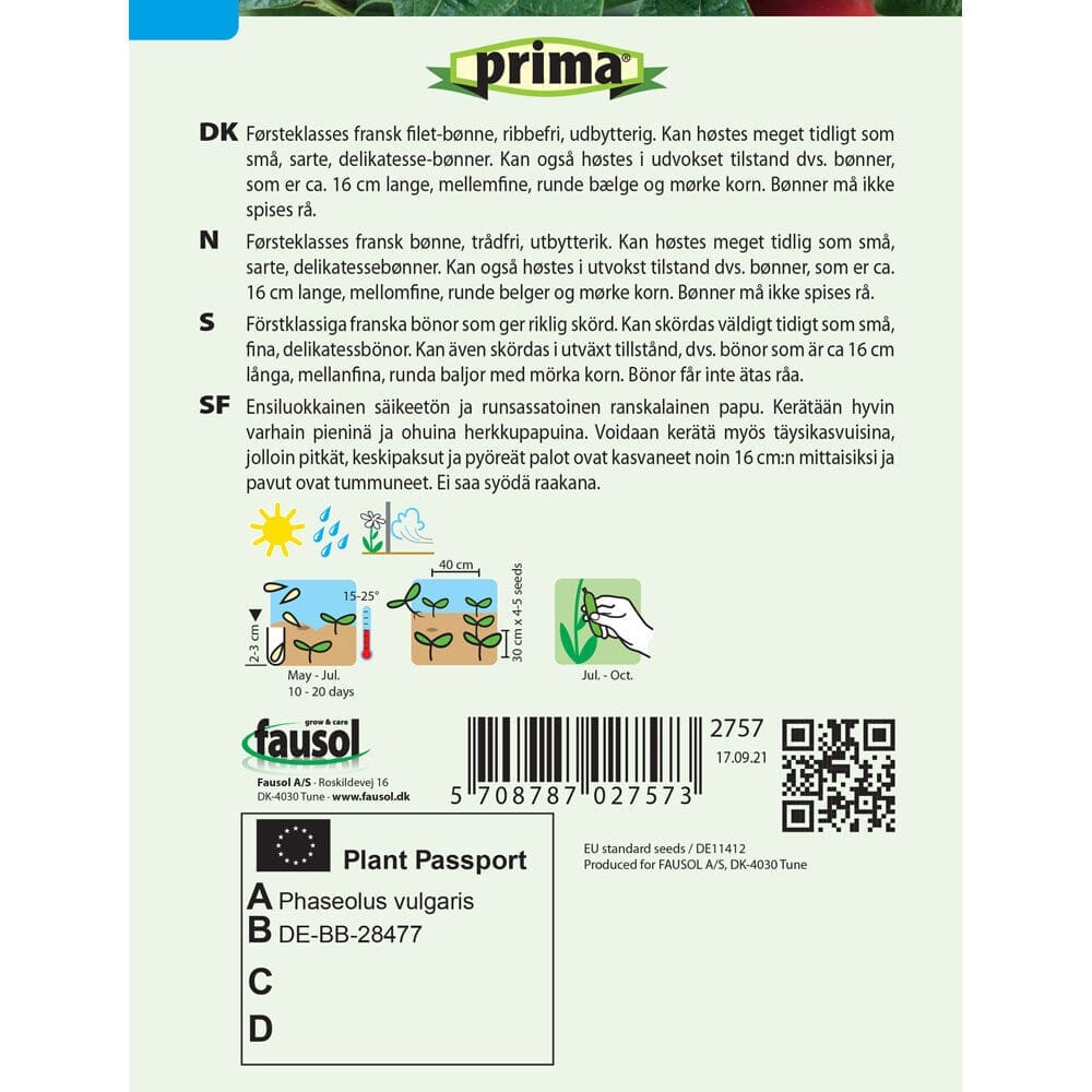 PRIMA® frön - Böna, Busk- PRIMA 