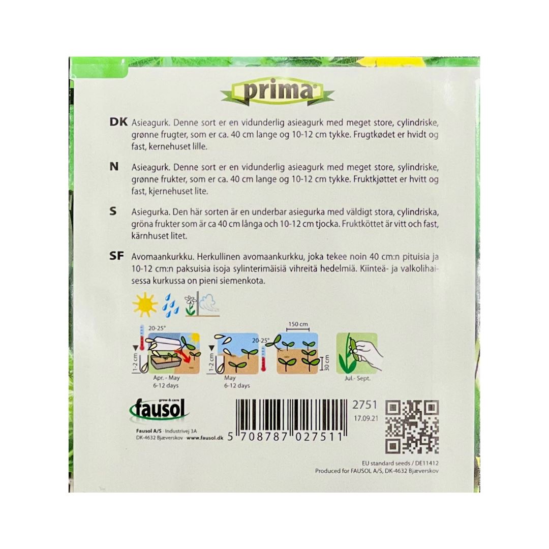 PRIMA® frön - Gurka, Asie-, Frilands Fausol 