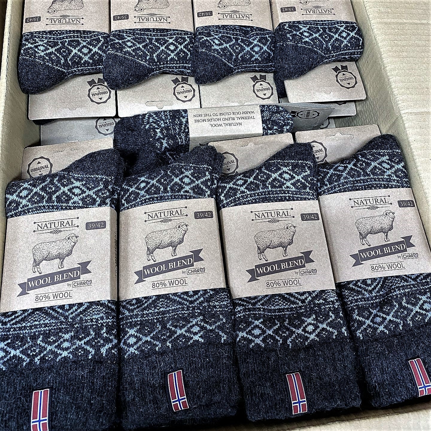 Wool Wear ullsockor 80% - Norska flagga / kolgrå - 1par Apparel & Accessories Charm 39-42 