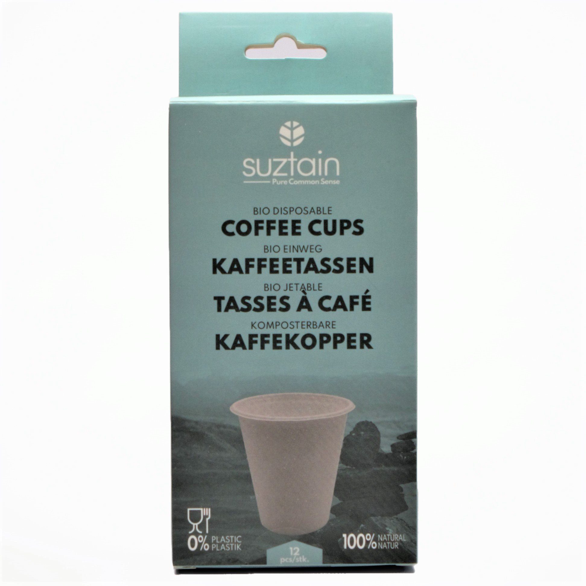 Suztain - Bagasse Kaffekop - plastfri - 12 stk/260ml Suztain 