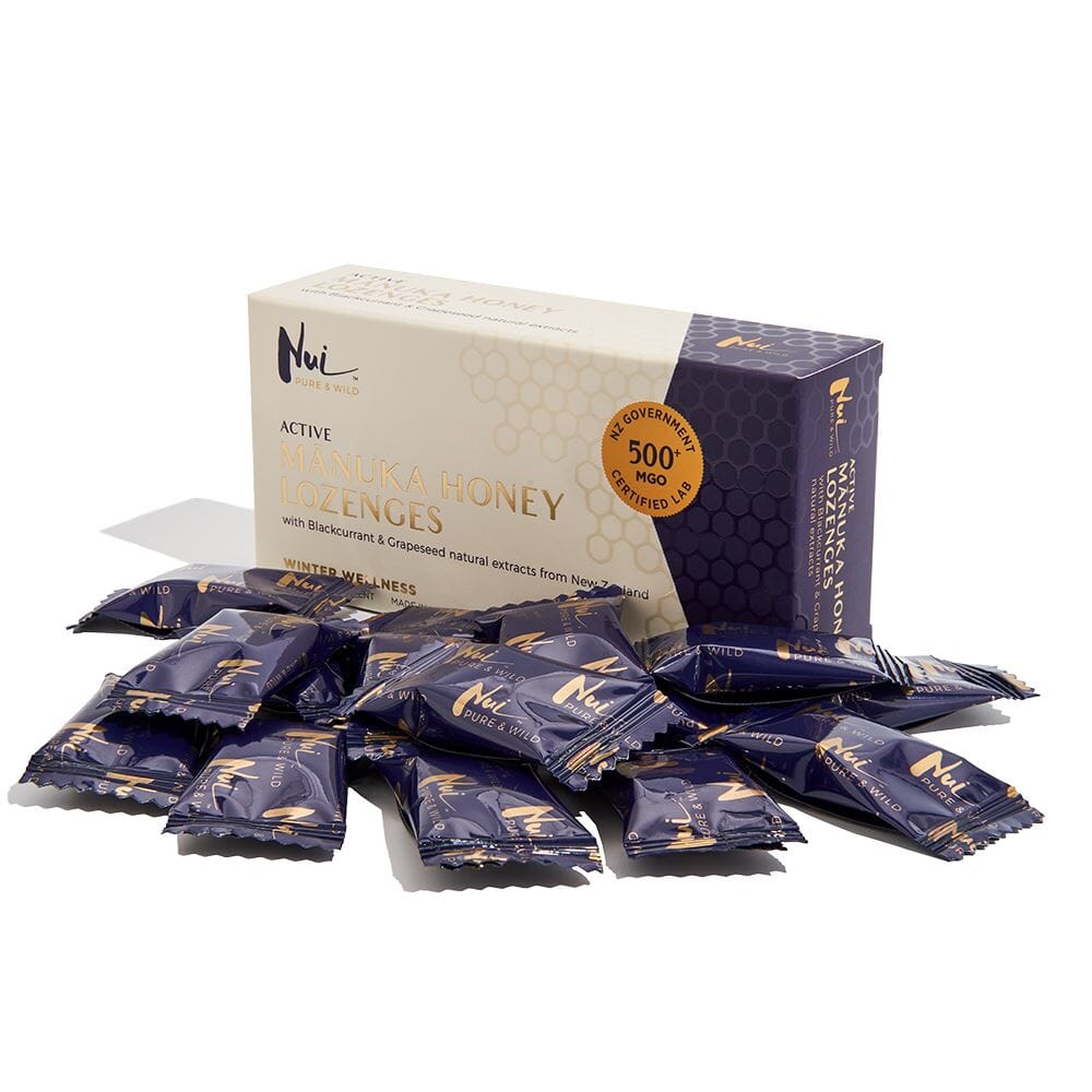 NUI 90% Manuka honung sugtabletter MGO 500+ - svarta vinbär, 16 st NUI 