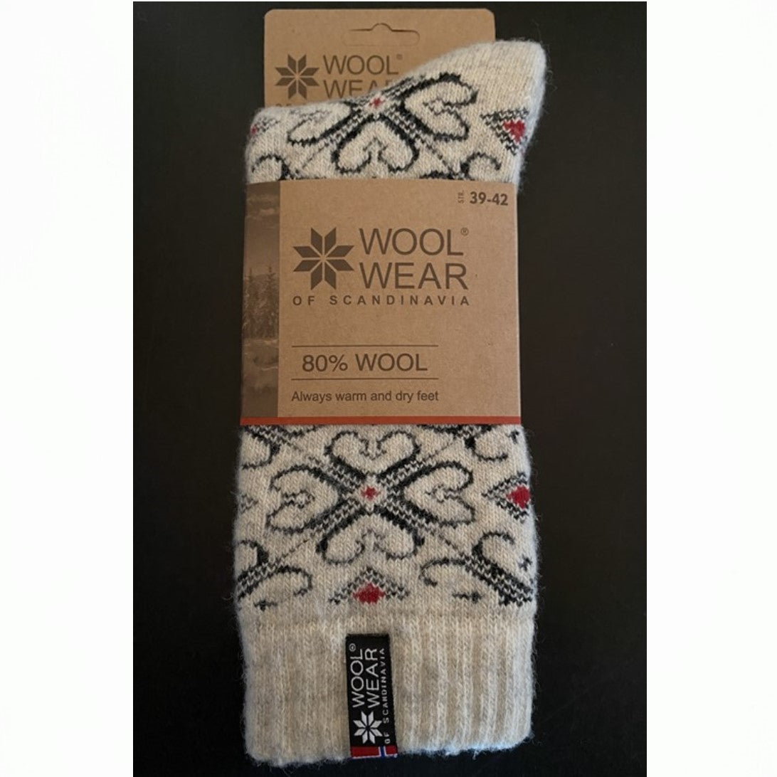 Wool Wear ullsockor 80% ny ull - Norska flagga / hjärtmotiv - 1par Apparel & Accessories Charm 39-42 