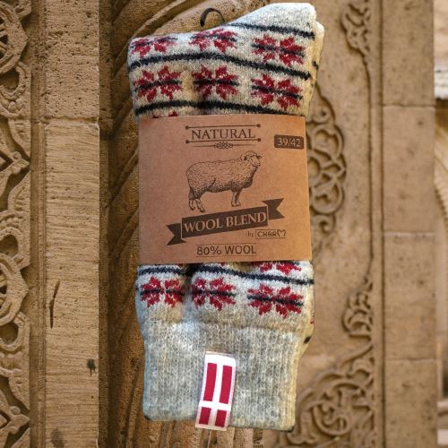 Wool Wear ullsockor 80% - Dansk flagga / röd design - 1par Apparel & Accessories Charm 39-42 