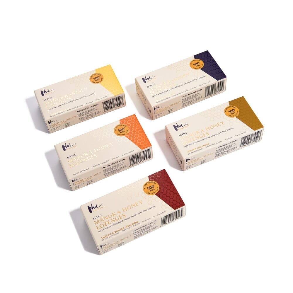 NUI 90% Manuka honung sugtabletter MGO 500+ - svarta vinbär, 16 st NUI 