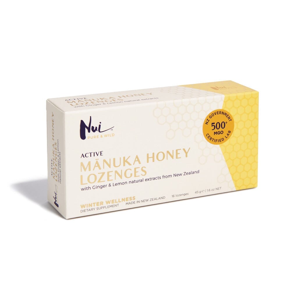 NUI 90% Manuka honung sugtabletter MGO 500+ - ingefära och citron, 16 st NUI 